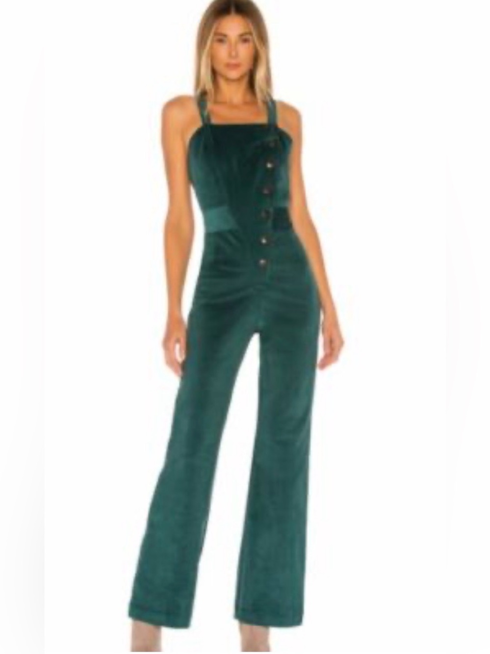 NWT Ellejay from Revolve asymmetrical button dark green corduroy jumpsuit